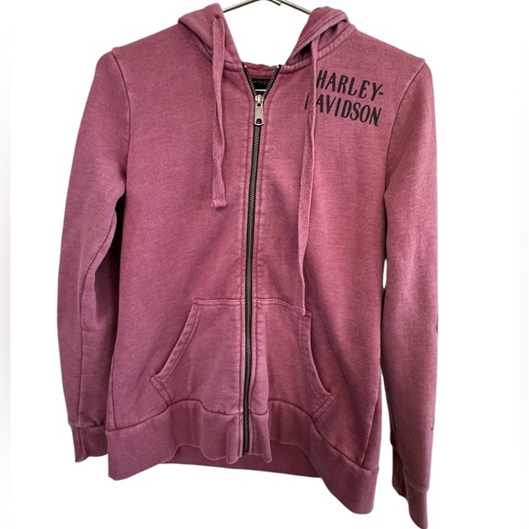 Harley-Davidson Tops - Harley-Davidson Distressed Pink Bird Sleeves Zip-Up Hoodie Women’s S MINTY